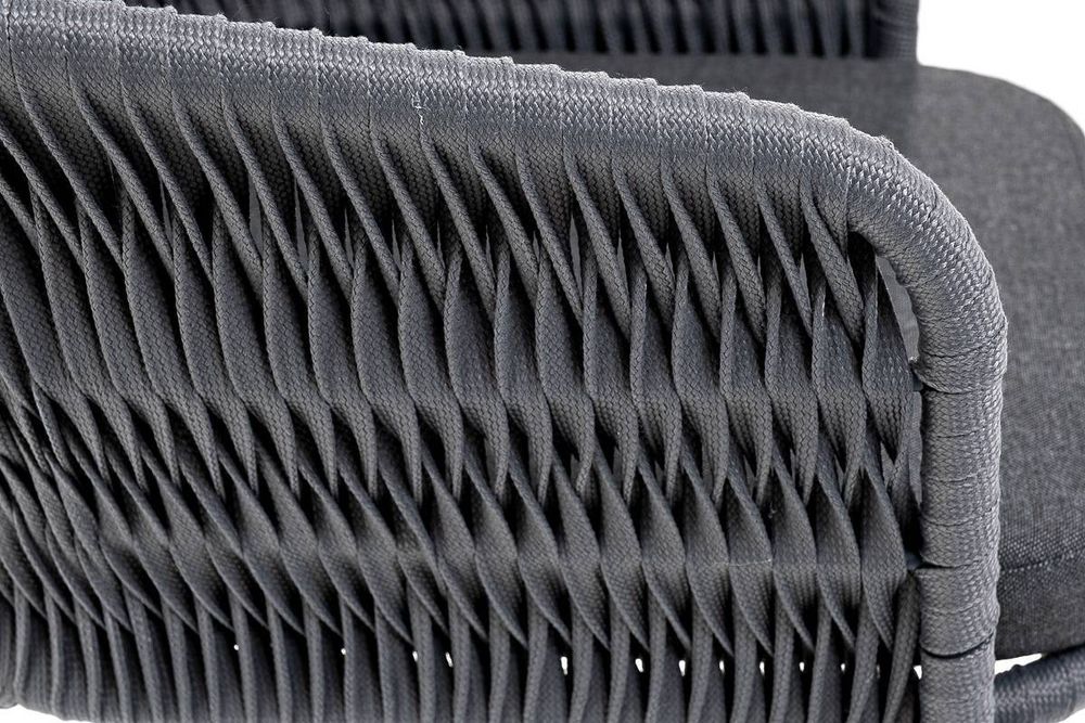 "Бордо" стул барный плетеный из роупа (колос), каркас из стали серый (RAL7022) муар, роуп серый 15мм, ткань темно-серая 027