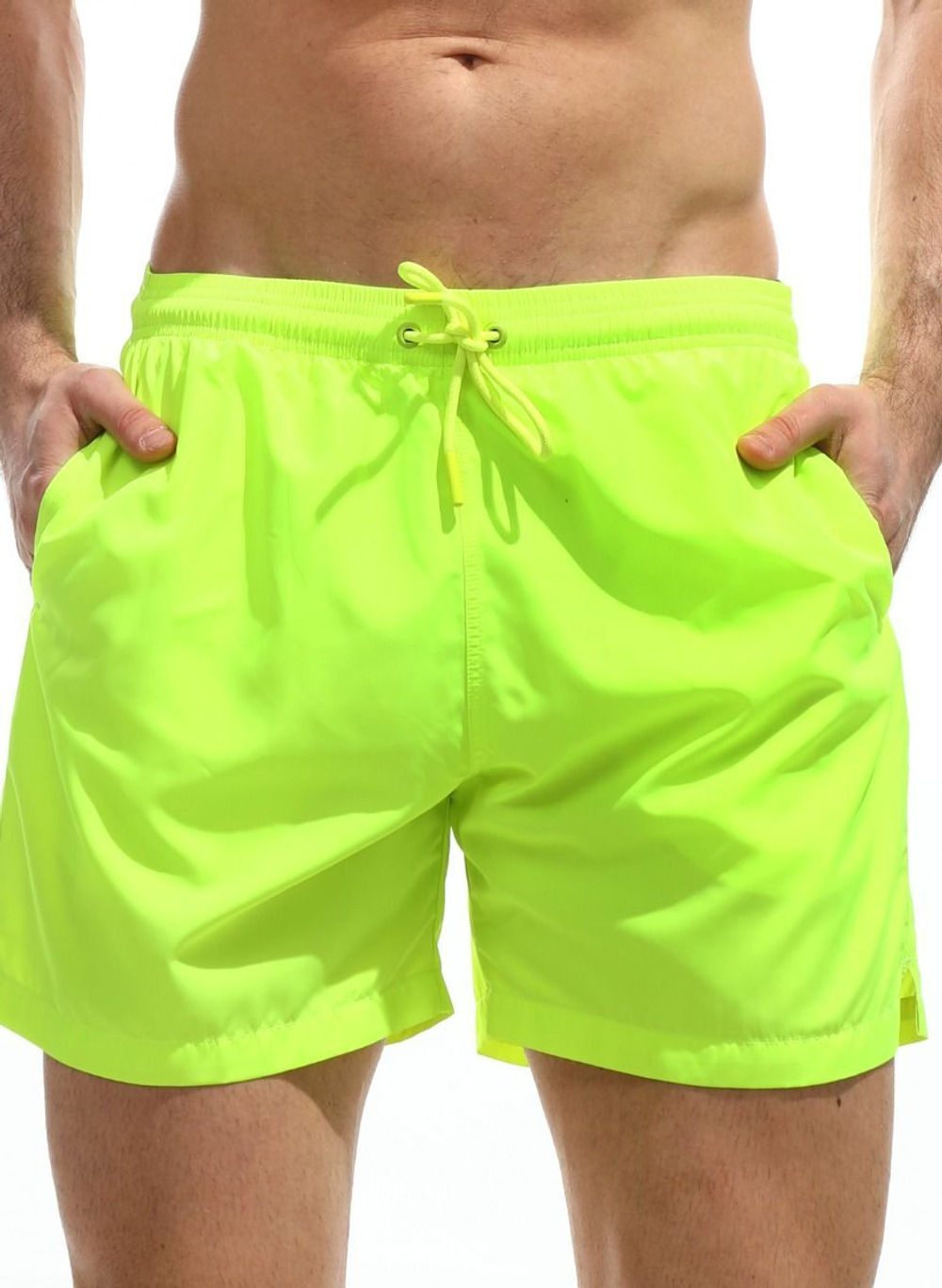 Однотонные пляжные шорты средней длины (Размер: XL) (Цвет: черный)