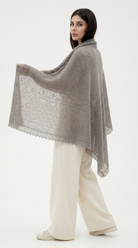 Оренбургский пуховый платок П2-130-03 серый