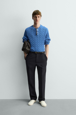 ZARA СВИТЕР С УЗОРОМ «КОСЫ», СИНИЙ