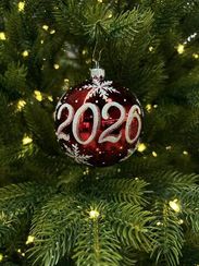 Стеклянный шар 2026 год 95 мм., красный, стекло, Ёлочка (С309/2)