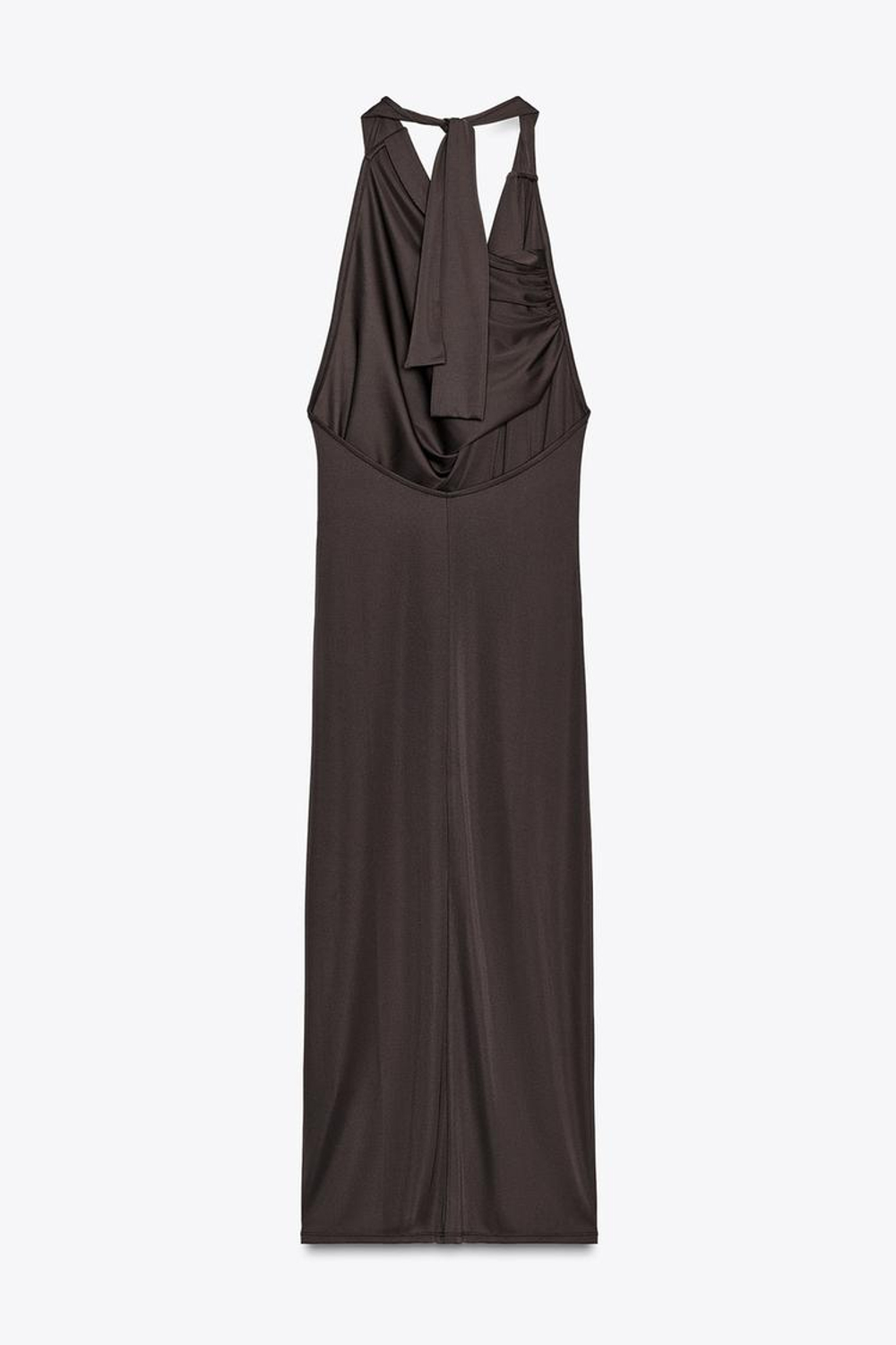 ZARA ПЛАТЬЕ С ДРАПИРОВАННЫМ ВЫРЕЗОМ И СКЛАДКАМИ, ТЕМНО-КОРИЧНЕВЫЙ