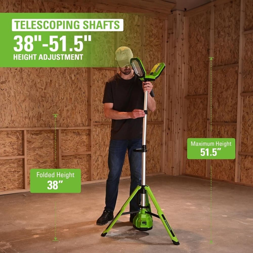 Мачта осветительная аккумуляторная Greenworks GPT-STL Арт.3503207, 24V /110-240V, 3000 лм, без АКБ и ЗУ