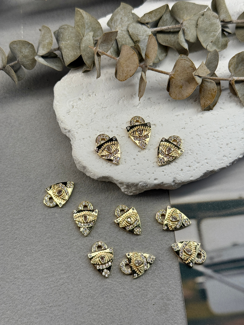 Подвеска "Секрет" фианитами, позолота 14k, 16*12 мм, 2 штуки