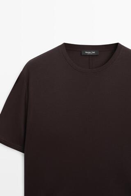 Massimo Dutti Футболка из 100% хлопка с короткими рукавами, коричневый