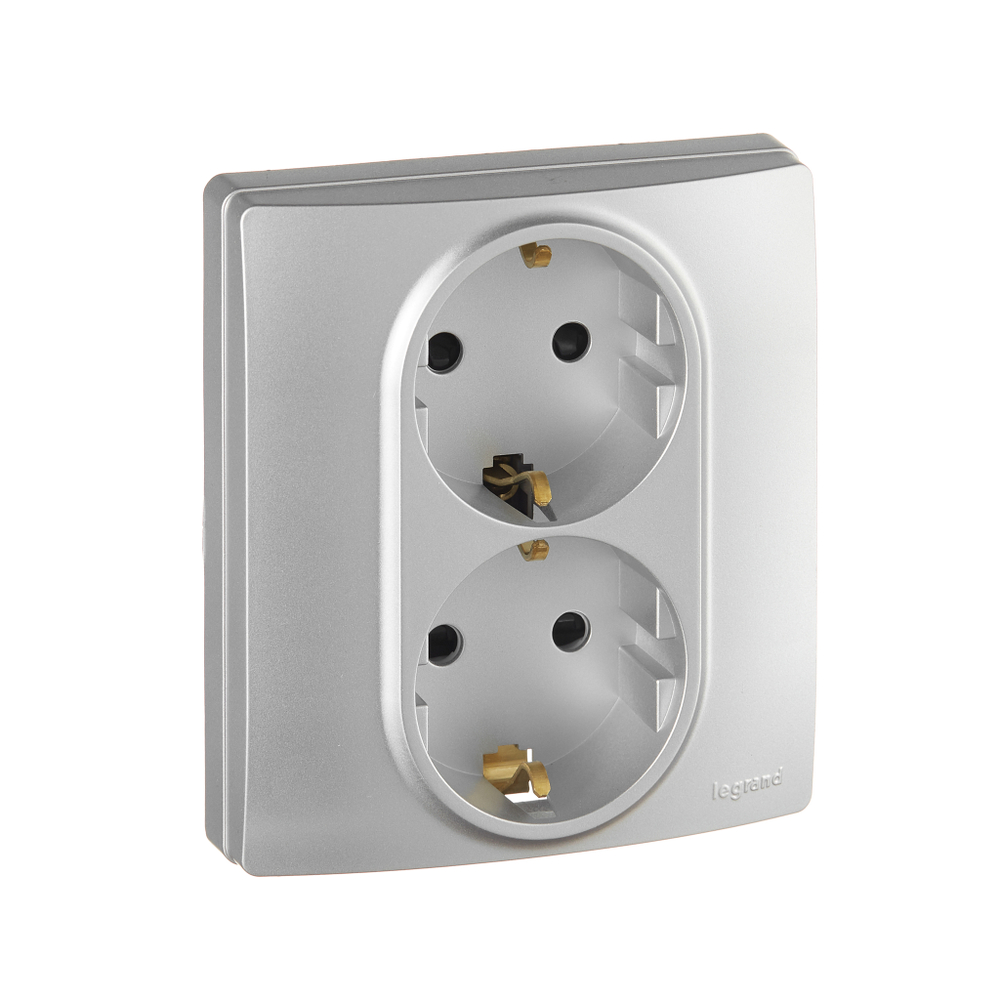 Розетка двойная с заземлением со шторками в сборе 16А 250В алюминий Inspiria Legrand