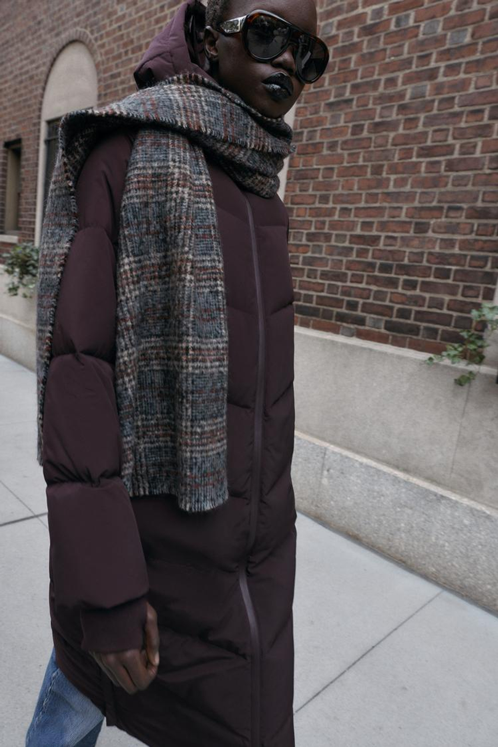 ZARA ДЛИННЫЙ ПУХОВИК С КАПЮШОНОМ WATER REPELLENT WINDPROOF, БУРГУНДИ