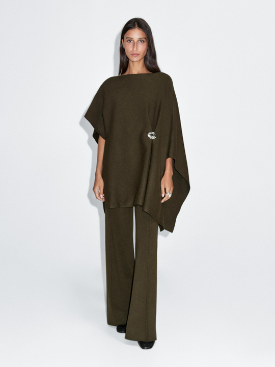 Massimo Dutti Широкие трикотажные брюки с декоративными швами, оливковый
