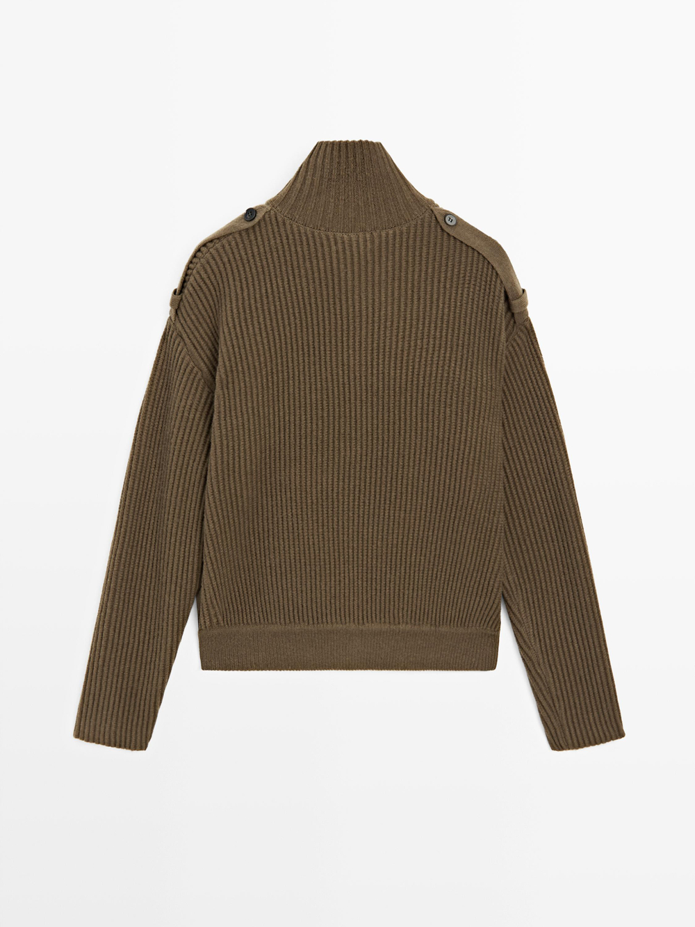 Massimo Dutti Кардиган из шерстяного трикотажа с пуговицами, хаки