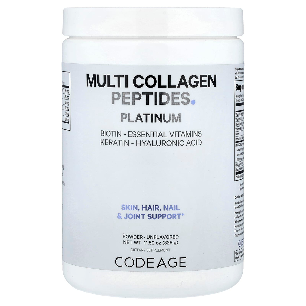 Codeage, Platinum, мультиколлагеновые пептиды в порошке, без добавок, 326 г (11,5 унции)