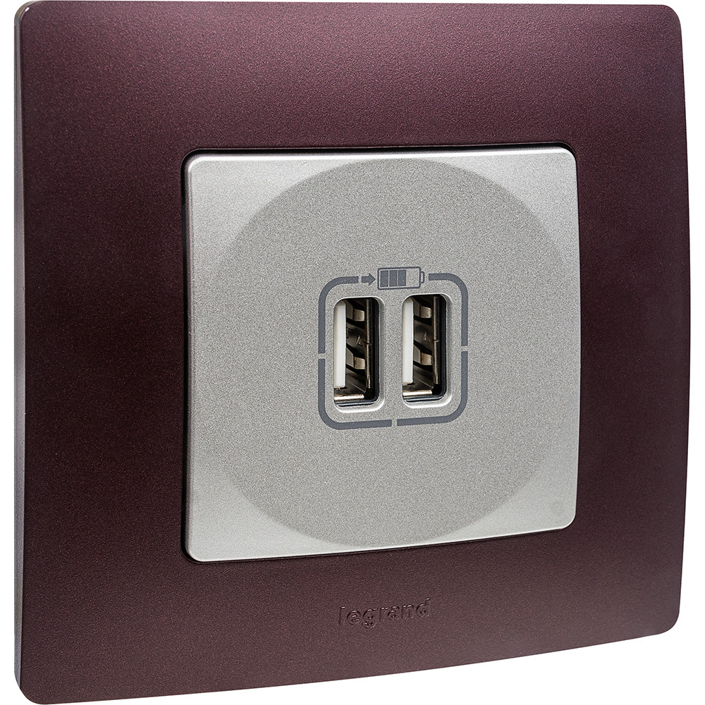 Розетка USB тип А / тип А 3000мА 15Вт - алюминий ETIKA Legrand