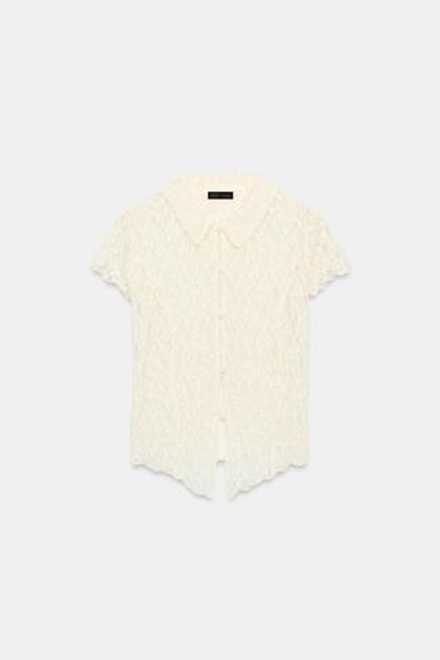 ZARA КРУЖЕВНОЙ ТОП С ПУГОВИЦАМИ, ЭКРЮ