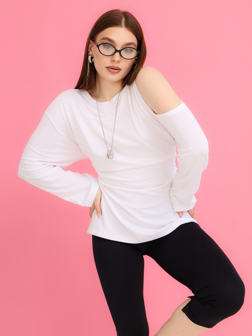 Лонгслив на одно плечо Вискоза, пломбир