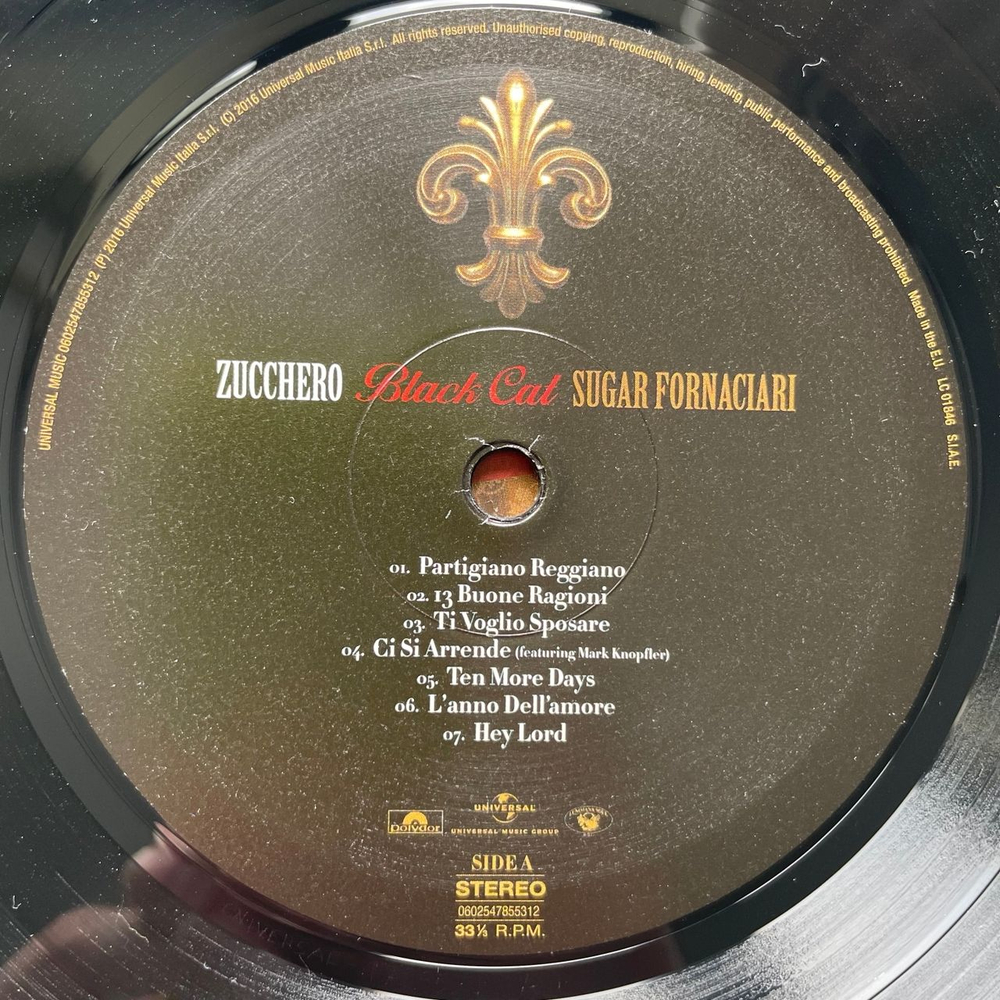Виниловая пластинка LP Zucchero Sugar Fornaciari Black Cat (Италия 2016)