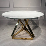 Стол обеденный Ist Casa раскладной Рондо Голд, 120(+30+30)х76 см, белая керамика, золото