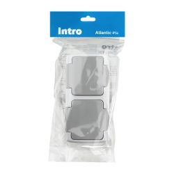 Розетка Intro Atlantic 5-203-03 двойная с заземлением 2х2P+E Schuko, 16А-250В, IP54, открытой установки, серый | Intro