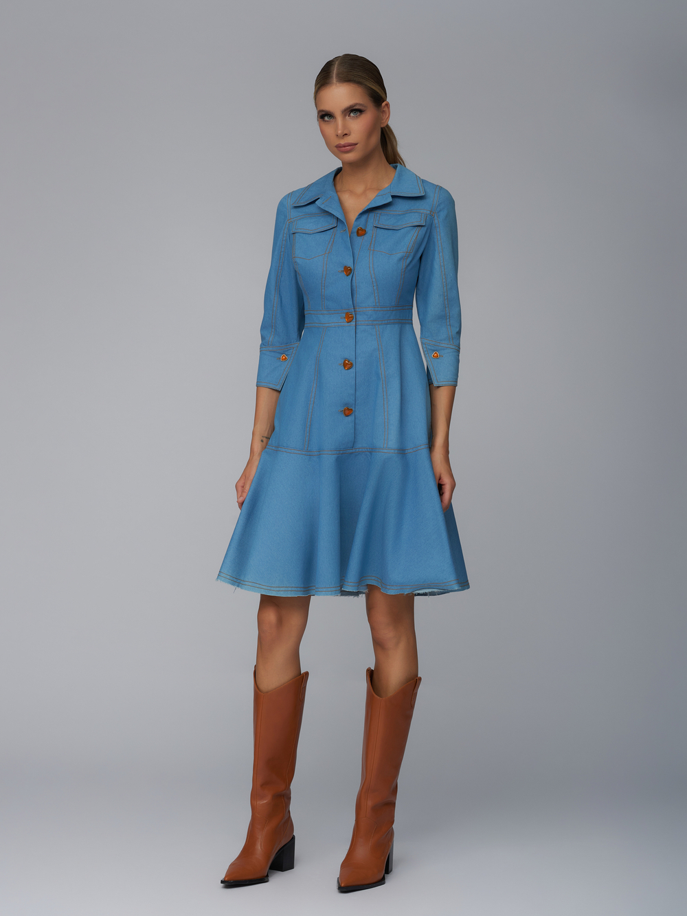 Платье с юбкой гадэ, голубой