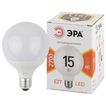 Лампочка светодиодная ЭРА STD LED G95-15W-2700K-E27 E27 / Е27 15Вт шар теплый белый свет