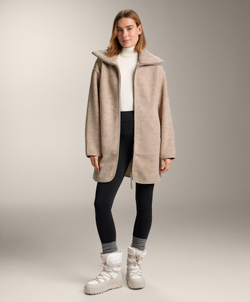 Oysho Длинная куртка из искусственной овчины, песочный меланж