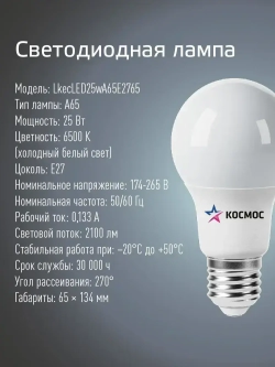 Лампочка светодиодная Е27 25 ВТ холодный свет 2 шт