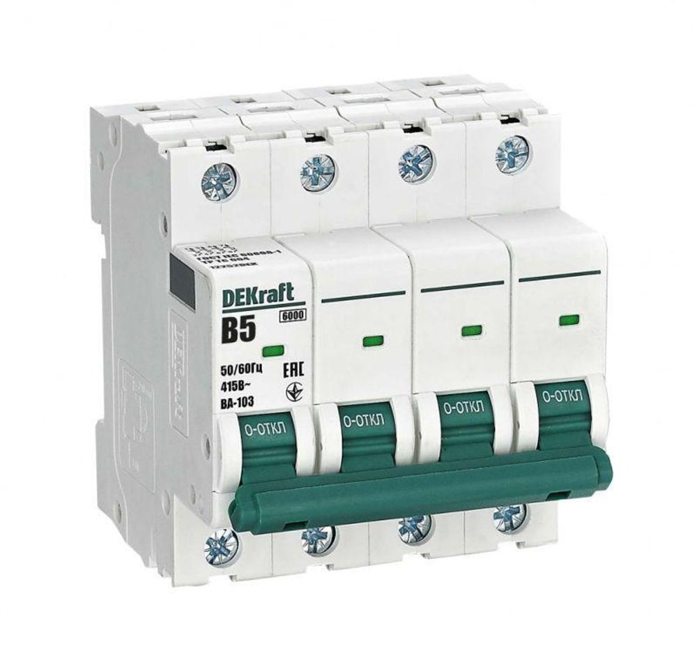 Выключатель автоматический модульный 4п B 5А 6кА ВА-103 DEKraft 12252DEK Выключатель автоматический модульный 4п B 5А 6кА ВА-103 DEKraft 12252DEK