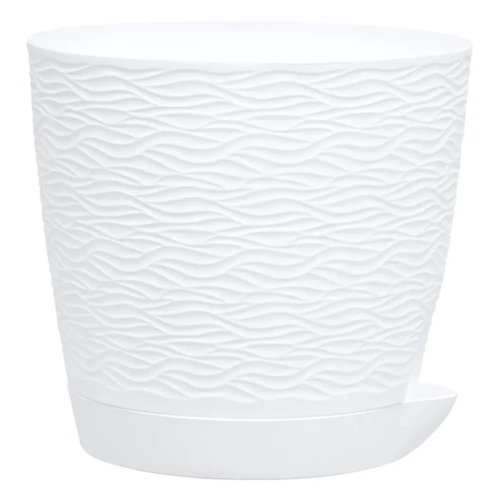 Кашпо для цветов пластиковое 1,5л d-14 см «Блюз» с поддоном белый