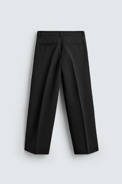 ZARA УКОРОЧЕННЫЕ БРЮКИ WIDE FIT СО СКЛАДКАМИ, ЧЕРНЫЙ