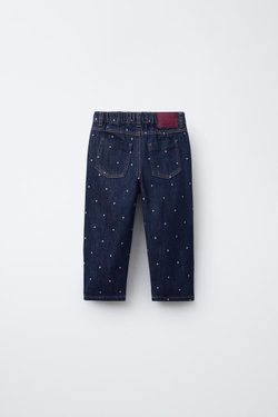 ZARA ДЖИНСЫ MOM FIT С ВЫШИВКОЙ, ВЫЦВЕТШИЙ СИНИЙ