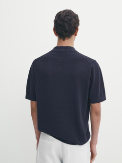 Massimo Dutti Трикотажная футболка-поло с короткими рукавами, синий