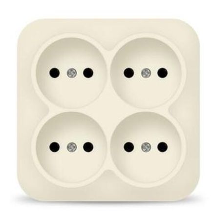 Розетка четырехместная квадратная серия "IONICH", б/з, о/у, 16А, 220В, "слоновая кость" (ivory) (евр