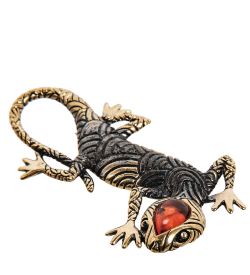 AM-2416 Брошь «Ящерка в пустыне» (латунь, янтарь)