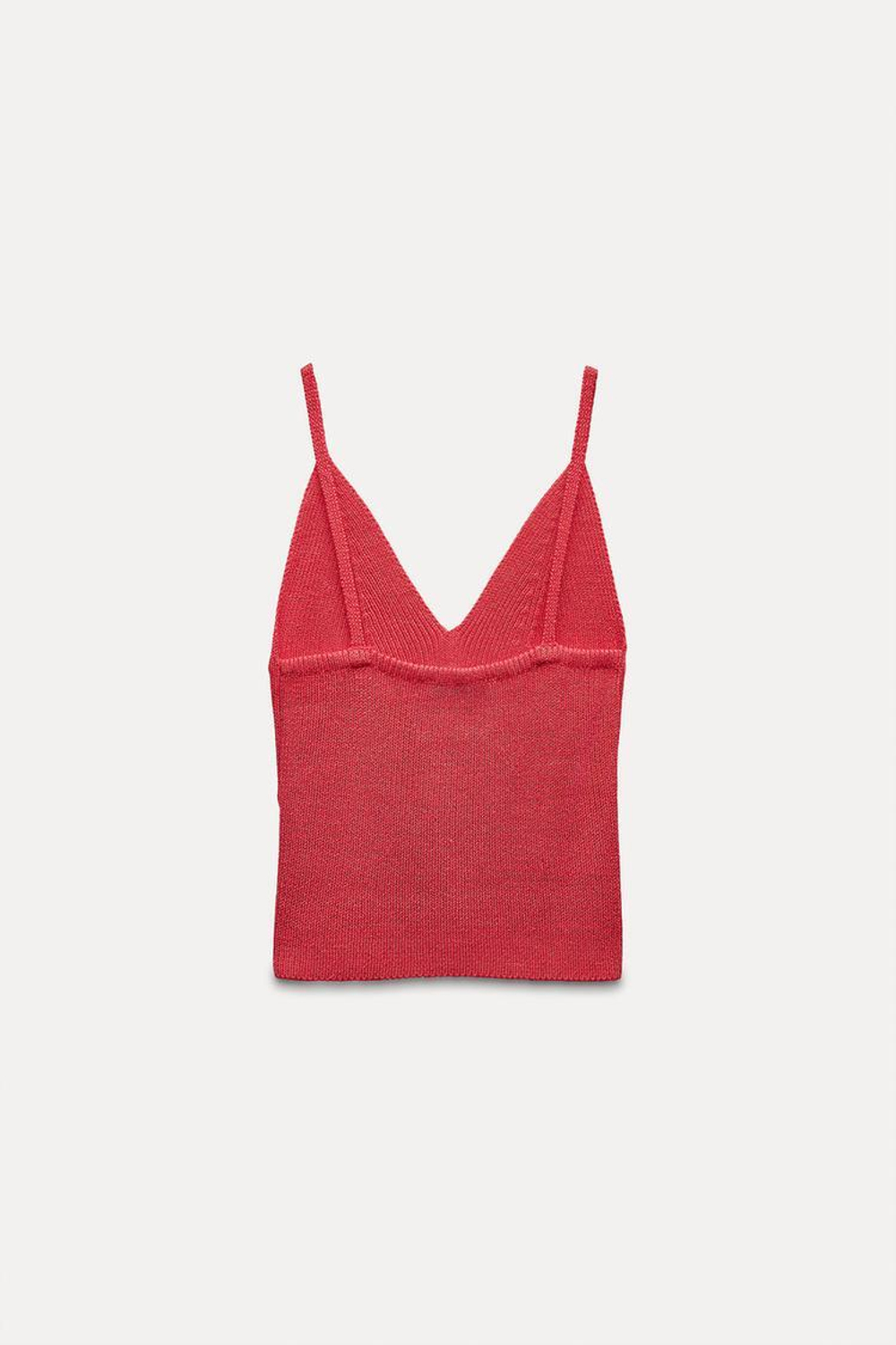 ZARA ТРИКОТАЖНЫЙ ТОП С V-ОБРАЗНЫМ ВЫРЕЗОМ, КРАСНЫЙ