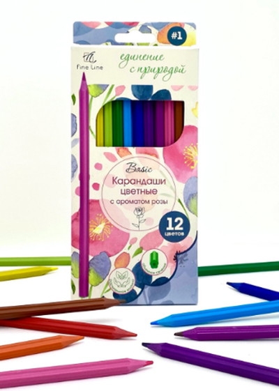 Карандаши 12цв. "Fine Line Basic" с ароматом розы (ПОЛИНОМ)