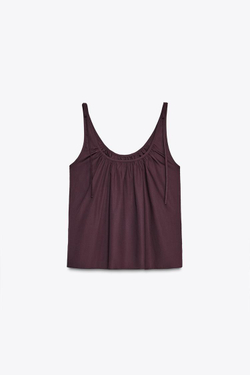 ZARA ТОП ИЗ ПОПЛИНА С ЗАВЯЗКАМИ, БОРДОВЫЙ