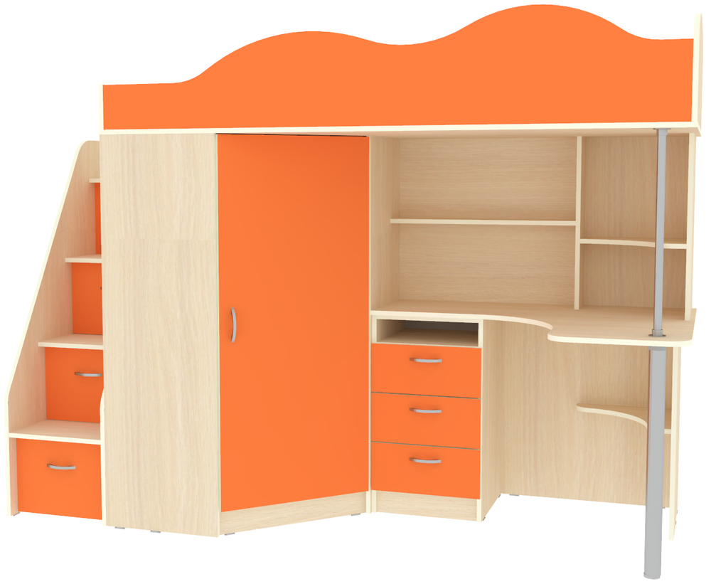 Кровать-чердак КарИВи Пионер  Дуб Молочный Оранжевый