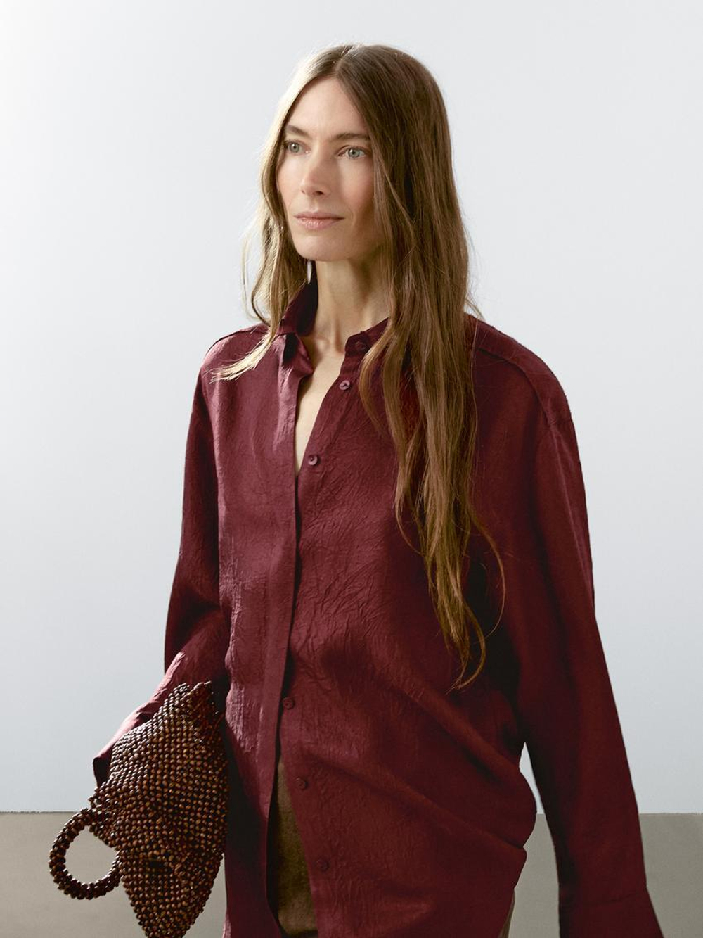 Massimo Dutti Струящаяся рубашка с длинными рукавами, вишнево-красный