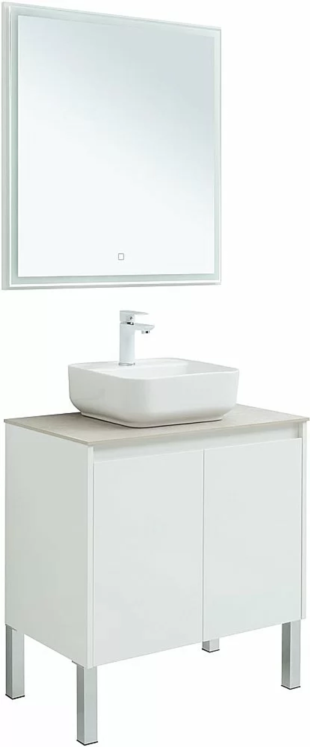 Тумба с раковиной Aquanet Nova Lite 75 с зеркалом, 2 дверцы белый глянец