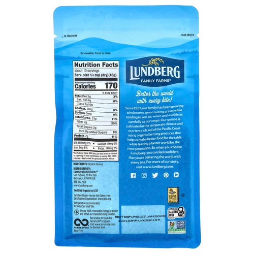 Lundberg, органическое белое киноа, 454 г (1 фунт)