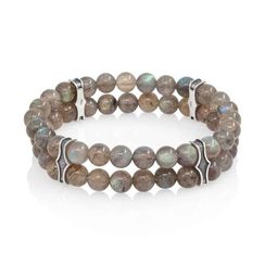 Двойной браслет из лабрадора 6 мм с шармами из серебра