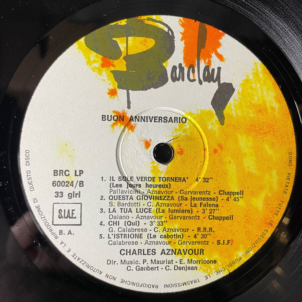 Винтажная виниловая пластинка LP Шарль Азнавур Aznavour, Quando La Canzone E Arte / Buon Anniversario Aznavour L'Amore (Италия 1971)