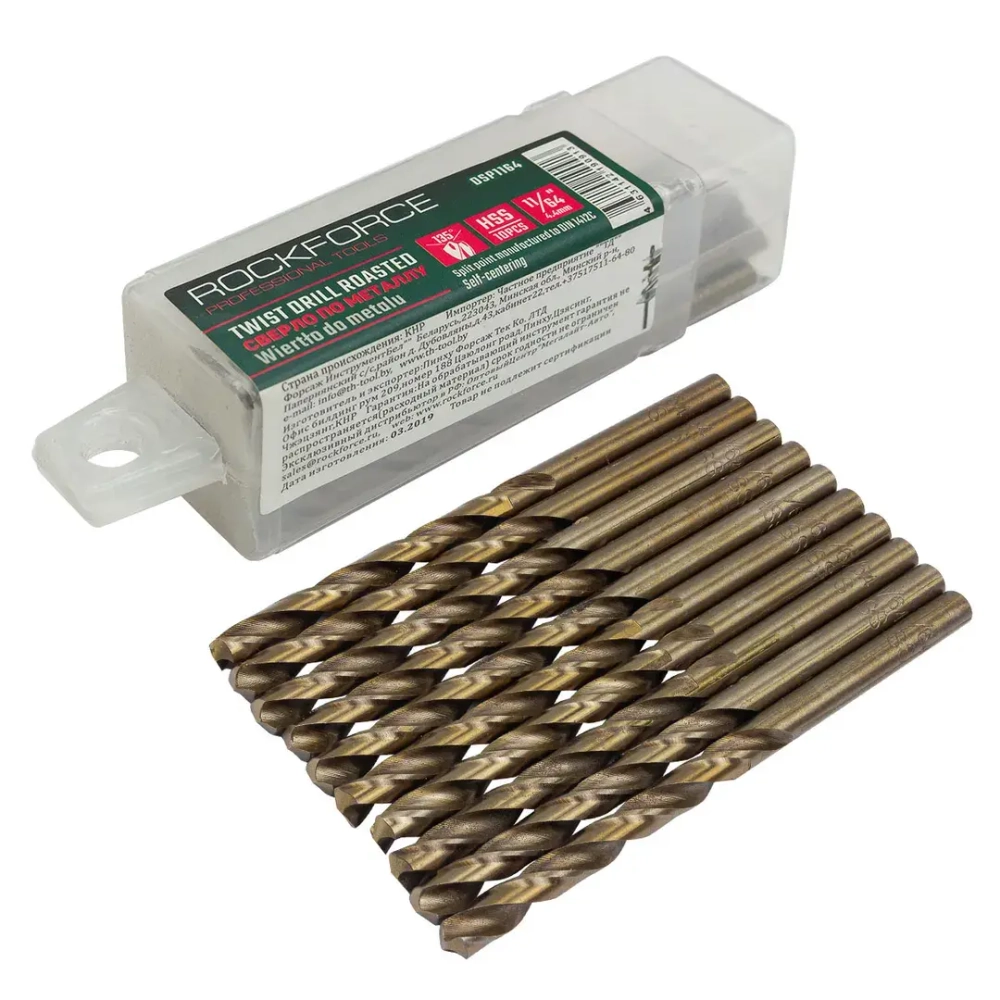Сверло по металлу 4.4мм HSS+Co(10шт), в пластиковом футляре RockForce##Rock FORCE RF-DSP1164