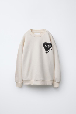 ZARA ТОЛСТОВКА С ПРИНТОМ, ЭКРЮ