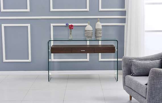 Консоль Glass с деревянной столешницей и выдвижным ящиком