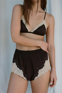 ZARA ШОРТЫ ИЗ 100% ВИСКОЗЫ С КРУЖЕВОМ И БУСИНАМИ, ТЕМНО-КОРИЧНЕВЫЙ