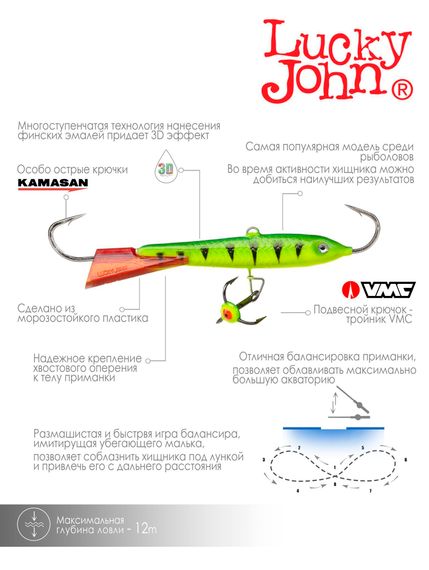 Балансир Lucky John CLASSIC 7 с тр. 70мм/36RT блистер