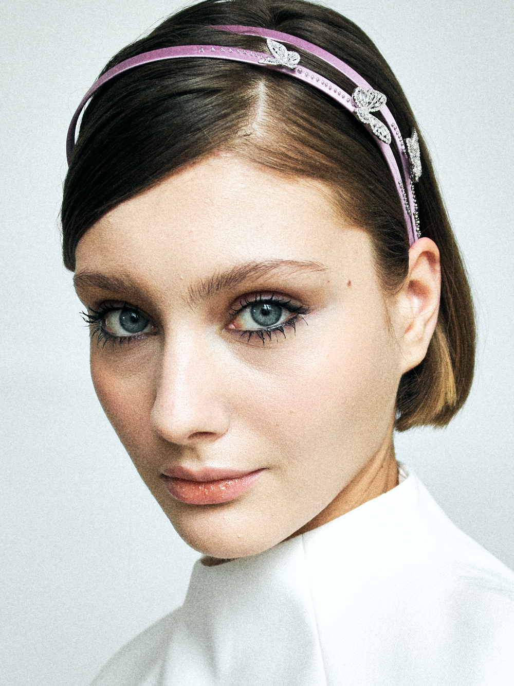 Двойной ободок сиреневый с бабочкамии