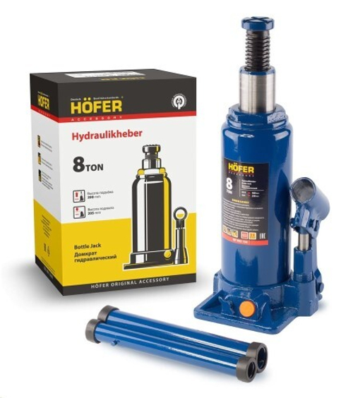 Домкрат гидрав. 8 т. выс. 230-460 мм (в коробке) 2 клапана (HOFER)