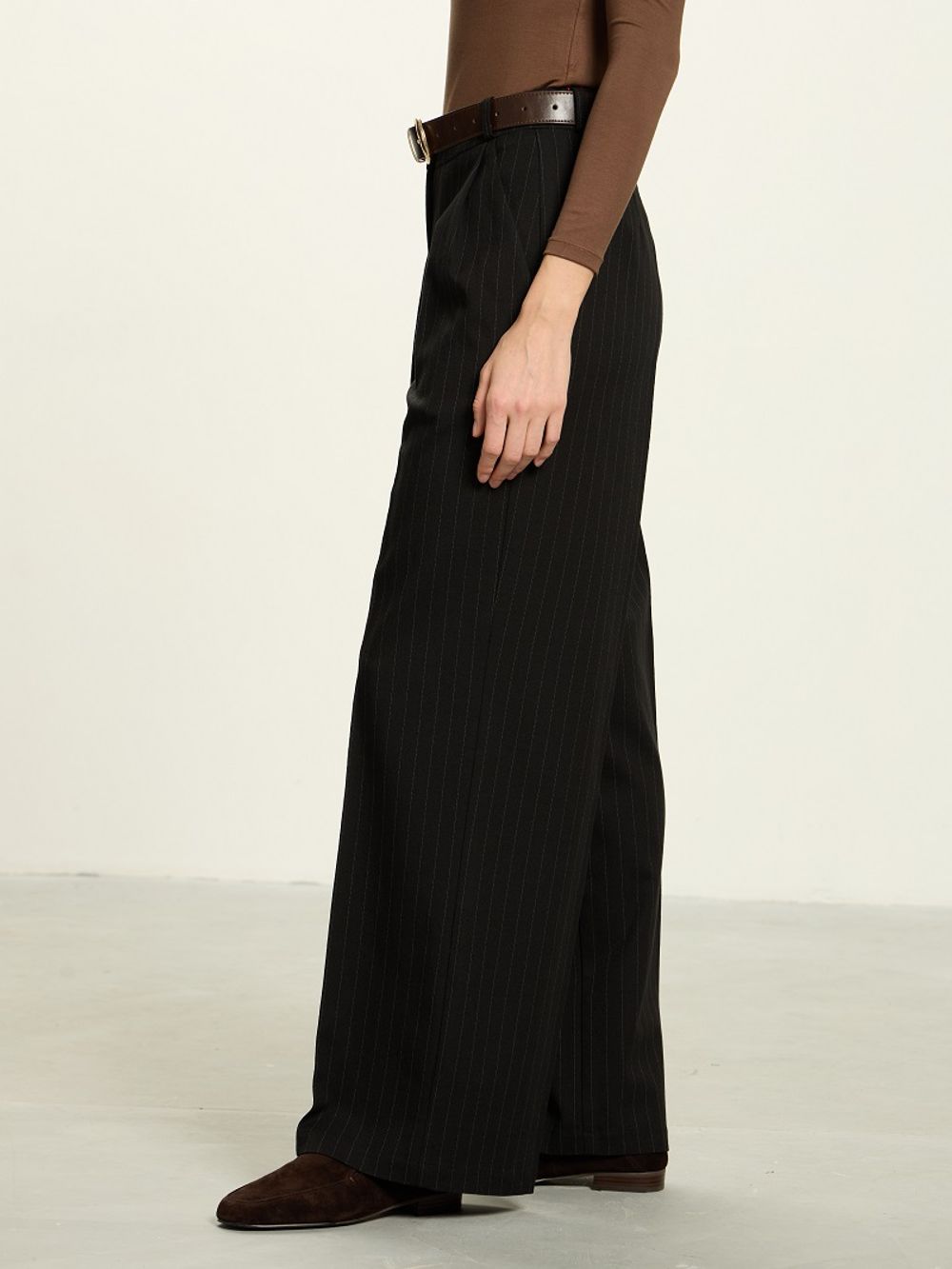 Брюки Палаццо на молнии в полоску черные смесовая шерсть