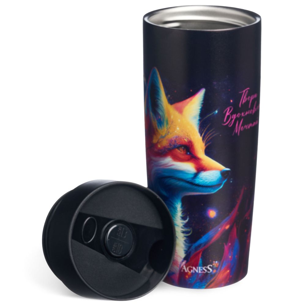 ТЕРМОКРУЖКА AGNESS "ЛИСА" 360МЛ, КОЛБА НЕРЖ.СТАЛЬ 18/10