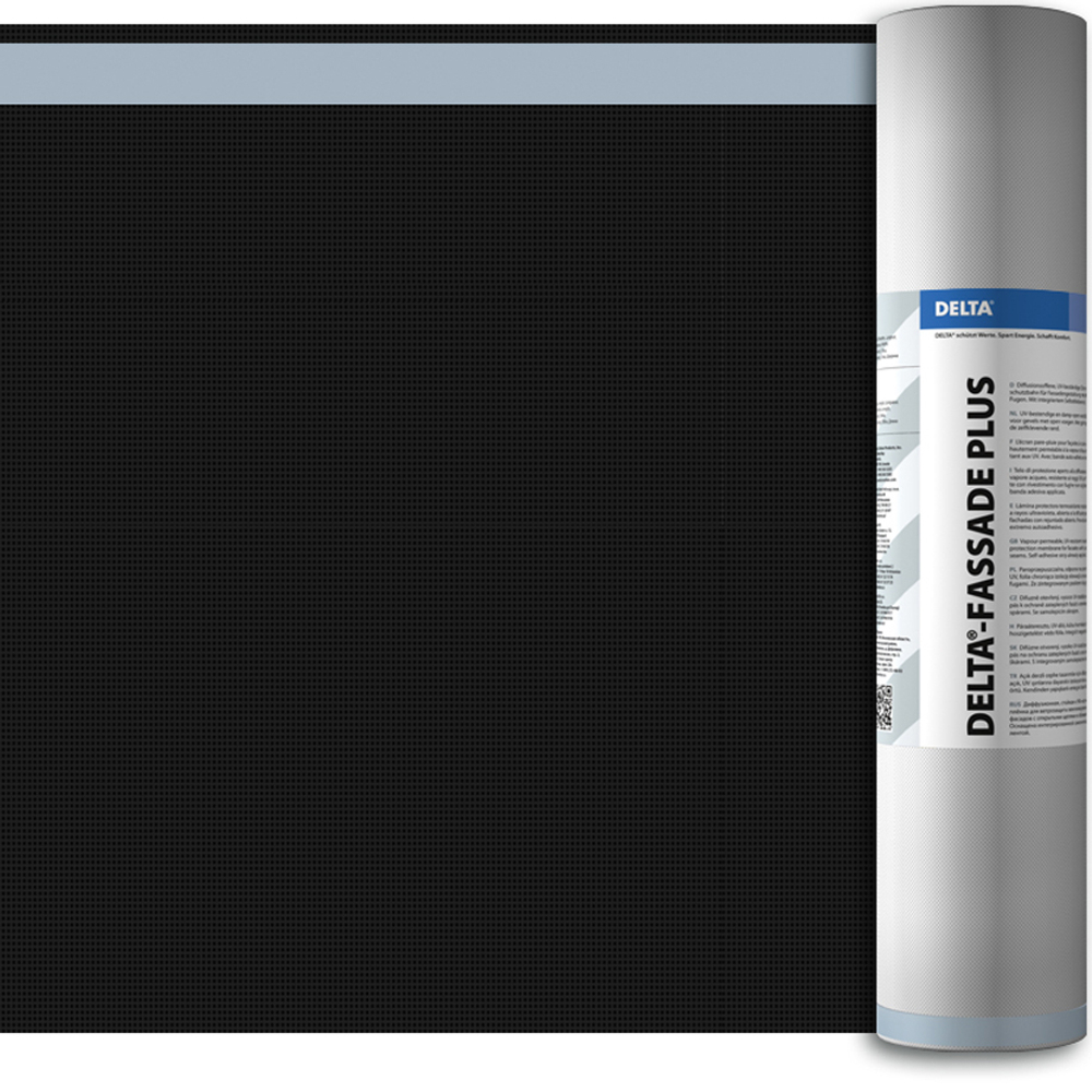 DELTA-FASSADE PLUS ветрозащитная мембрана с самоклеящейся лентой для фасадов с открытыми зазорами (1,5х50м), шт